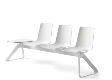 banquette blanche avec 3 assises et une tablette sur fond transparent