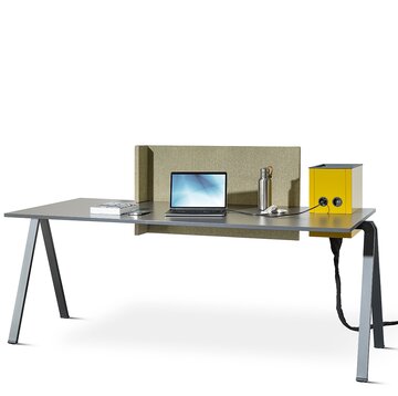 Rectangular office desk with plug-in box.