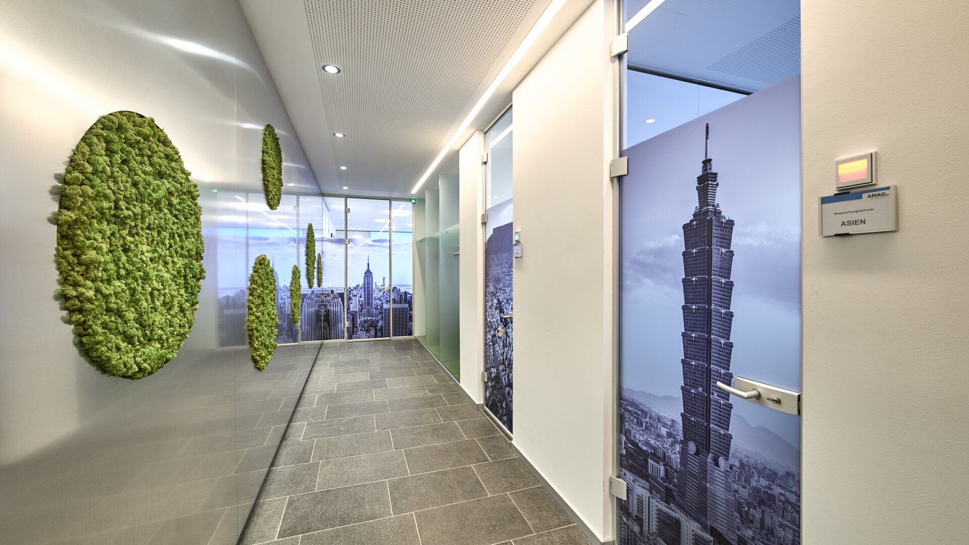 AMAG Corridor with moss decoration on the wall.