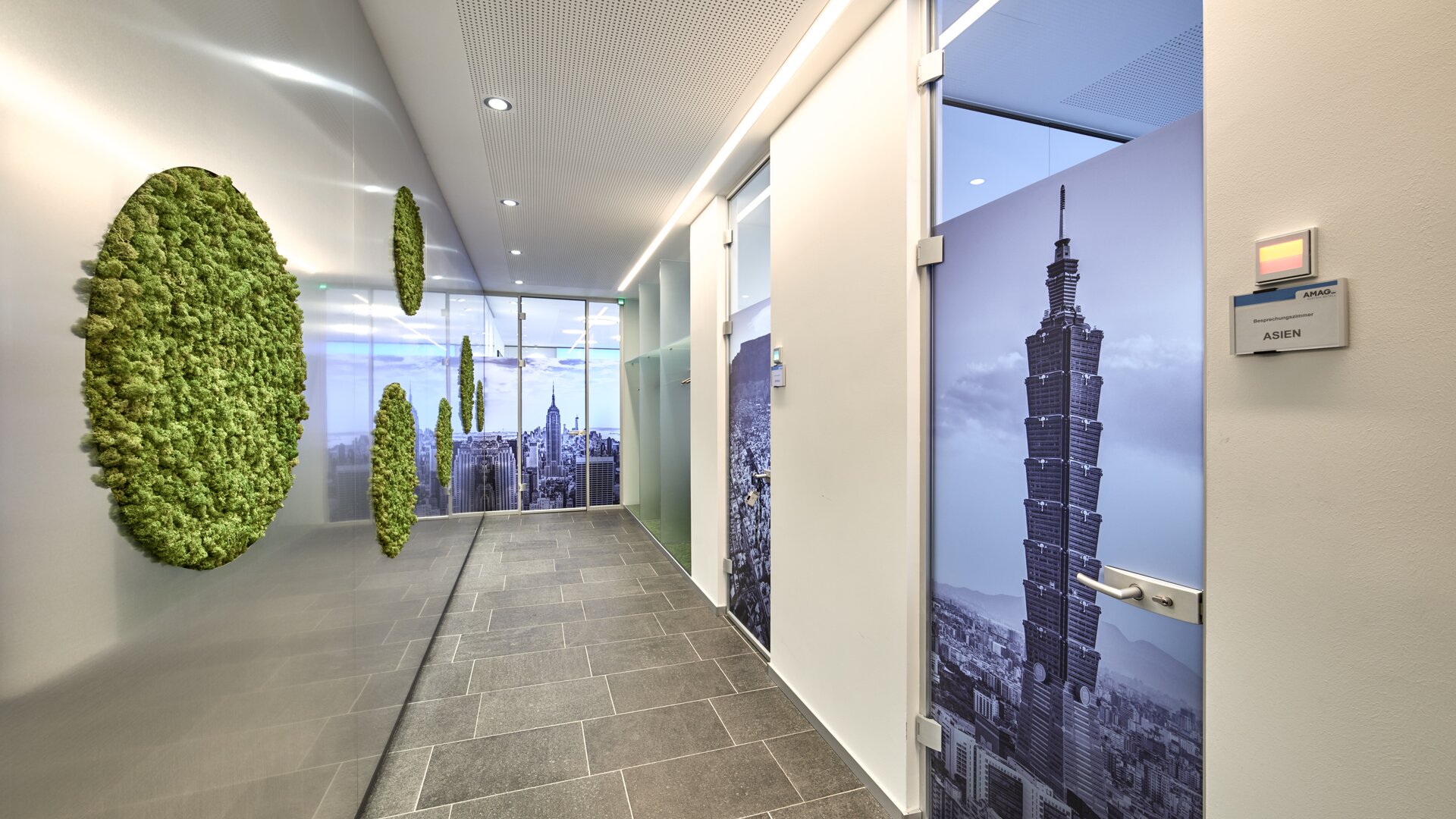 AMAG Corridor with moss decoration on the wall.