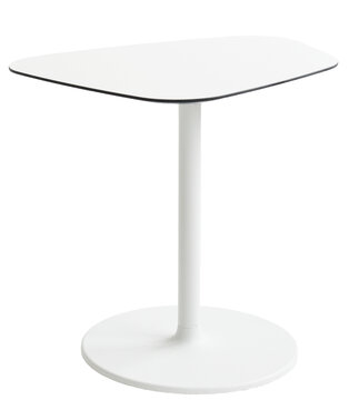une table blanche asymmétrique sur pied blanc